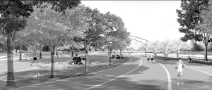 目前已建成16萬平方米綠地形成5.5公里連續(xù)綠道每日早晚有近千人次在建成區(qū)域內(nèi)鍛煉、休閑